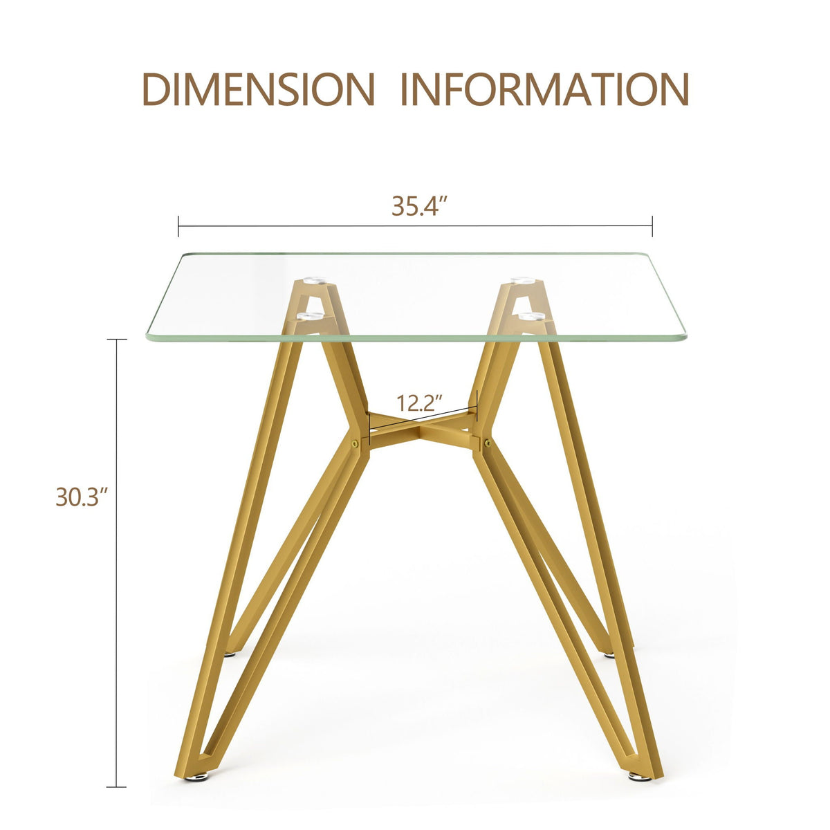 Modern Glass Dining Table with Metal Legs - Gold