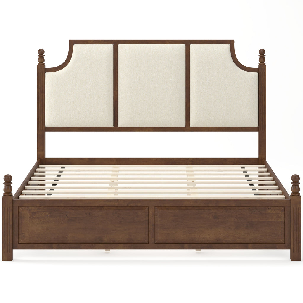 King Size Farmhouse Solid Wood Platform Bed Frame with 50.8" Tall Headboard - Walnut
