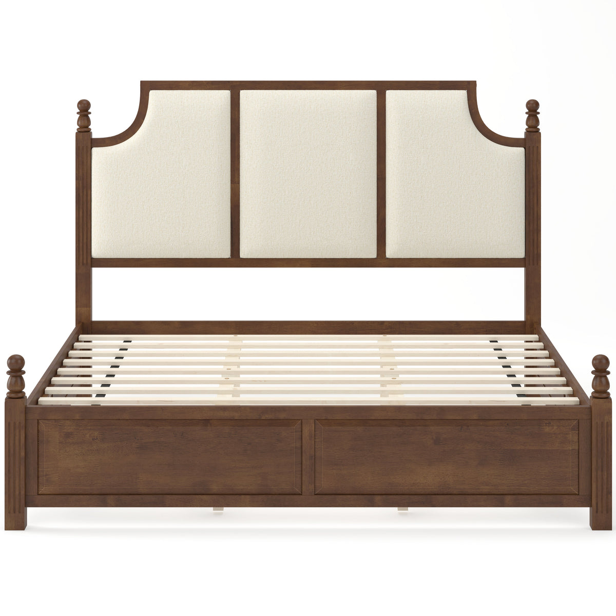 King Size Farmhouse Solid Wood Platform Bed Frame with 50.8" Tall Headboard - Walnut