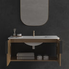 36 Inch Wall-Mounted Bathroom Vanity with 3D Fluted Panel & Ceramic Sink - Golden Oak