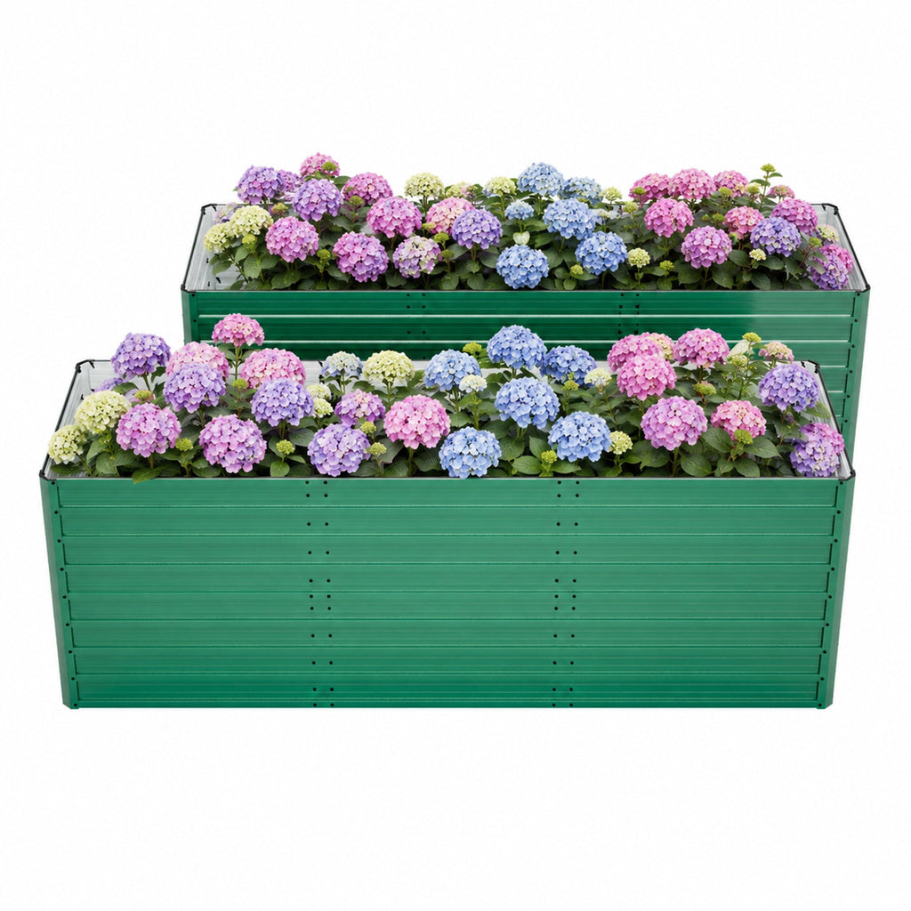 Ergonomic Metal Raised Garden Bed 2-Pack with Open Base - Green