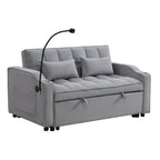 Modern Velvet Sleeper Loveseat with Pullout Bed and USB Ports - Light Gray