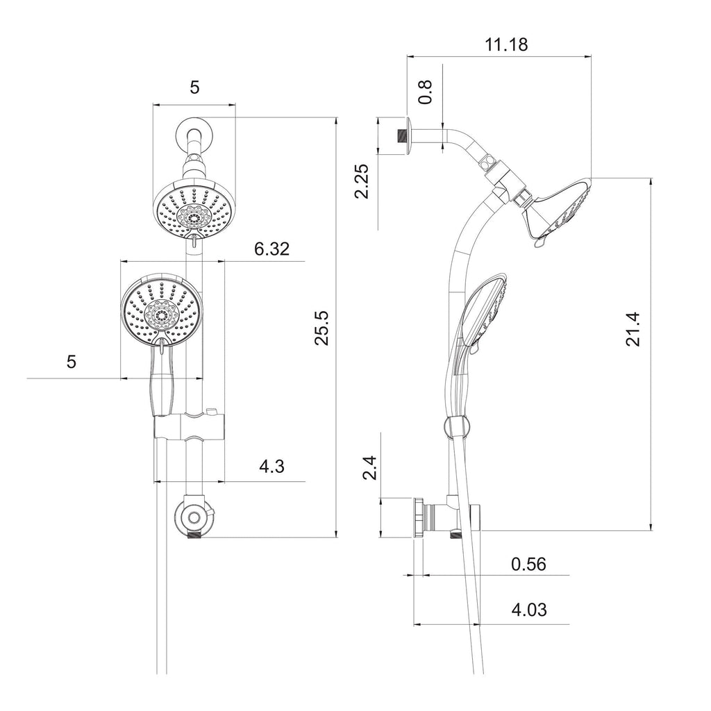Dual Shower Head with Adjustable Slide Bar and Multi Function Settings - Pearl Silver or Gray
