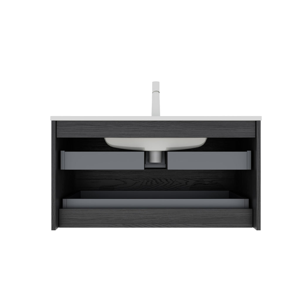 BRON 36" Bathroom Vanity with Sink - Modern Wall-Mounted Floating Cabinet, Dark Oak
