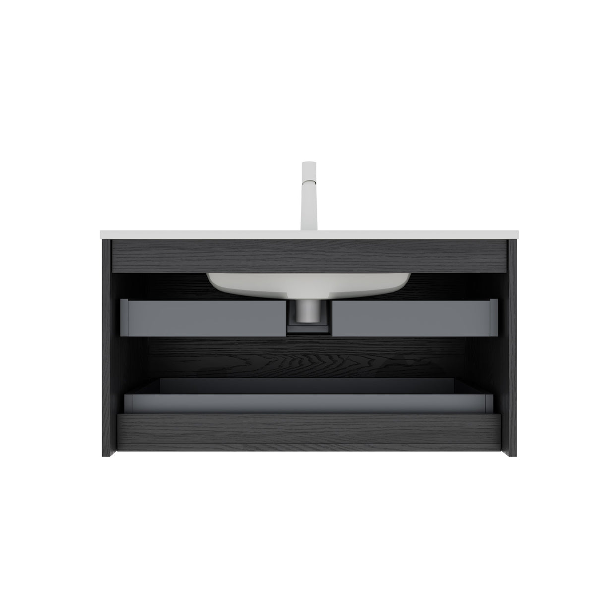 BRON 36" Bathroom Vanity with Sink - Modern Wall-Mounted Floating Cabinet, Dark Oak