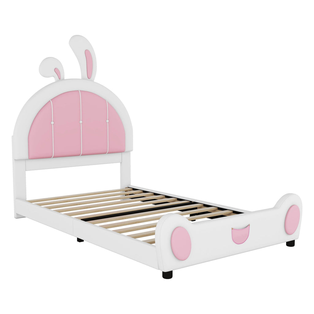 Upholstered Platform Bed with Rabbit Shaped Headboard - Twin, White