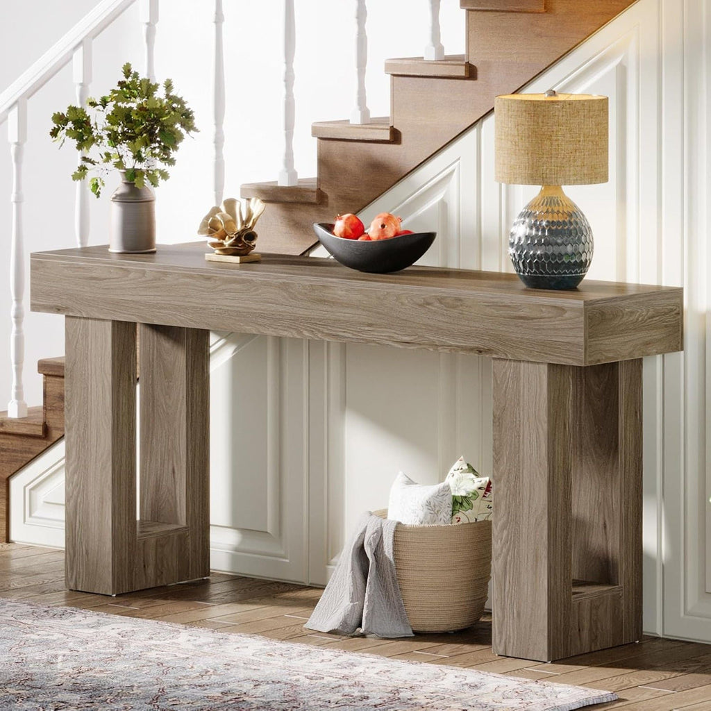 Extra Long Narrow Console Table with Open Storage Shelf - Dark Brown, Light Brown, or Dark Gray
