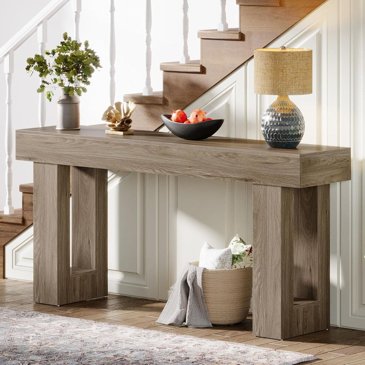 Extra Long Narrow Console Table with Open Storage Shelf - Dark Brown, Light Brown, or Dark Gray