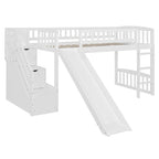 Loft Stairway Bed with Drawers and Convertible Ladder - Twin