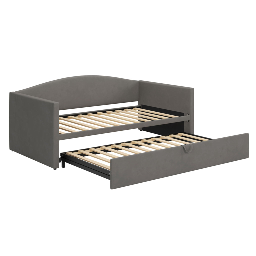 Upholstered Daybed With Pop Up Trundle Sofa Bed - Space Saving, Durable Frame - Gray or Pink