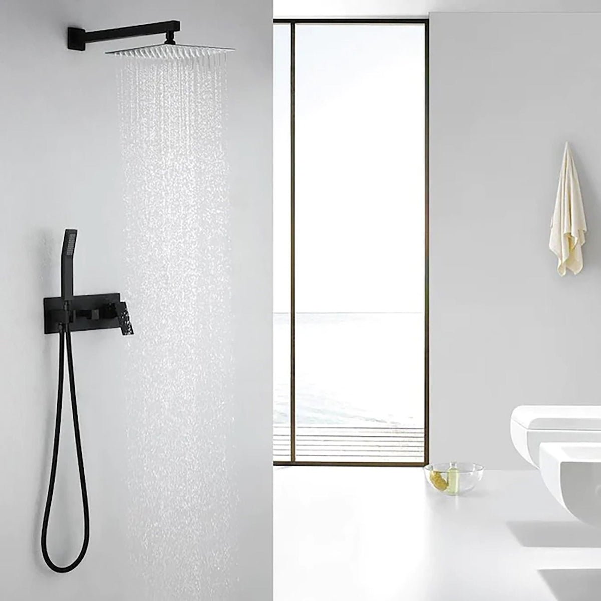 Brass Shower System with 10" Rainfall Shower Head & Handheld Sprayer - Matte Black