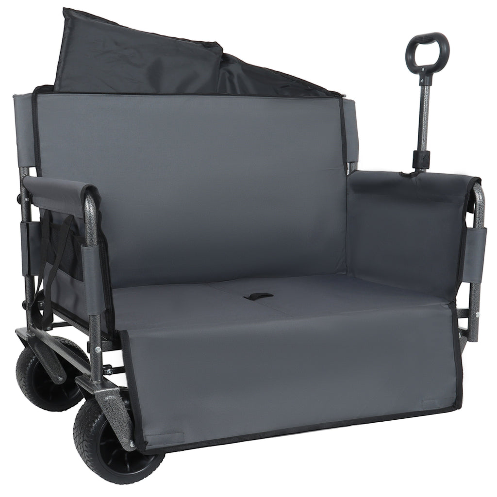 3-in-1 Convertible Folding Wagon Cart with Bench Seat & Storage - Gray