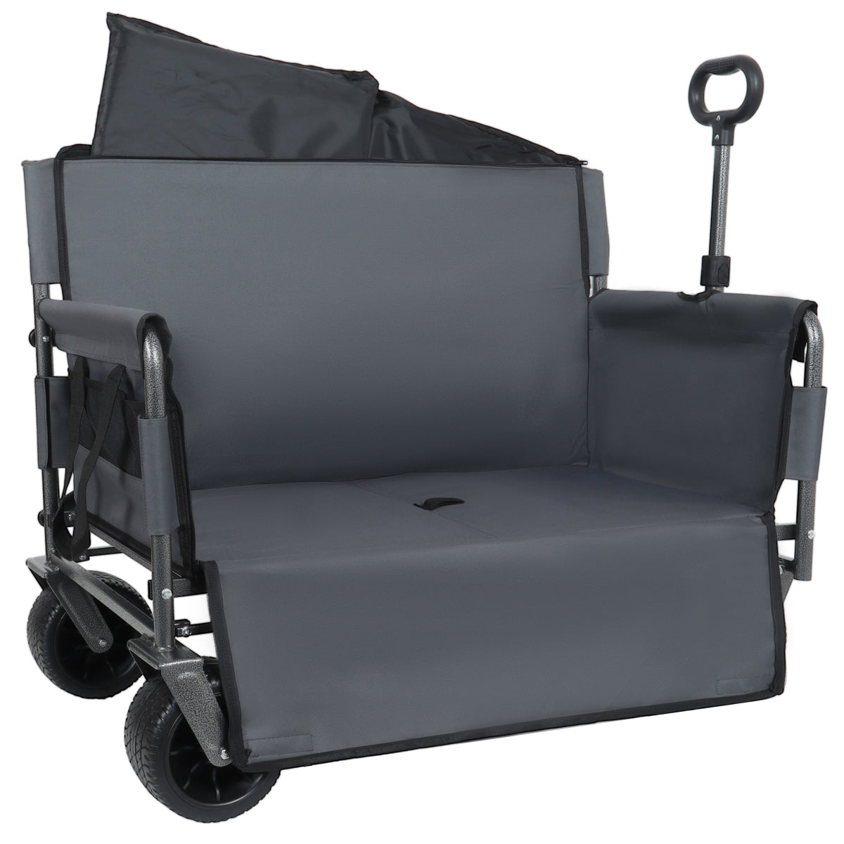 3-in-1 Convertible Folding Wagon Cart with Bench Seat & Storage - Gray
