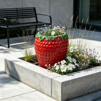 Strawberry Shaped Planter Pot with Weather-Resistant Resin - Red