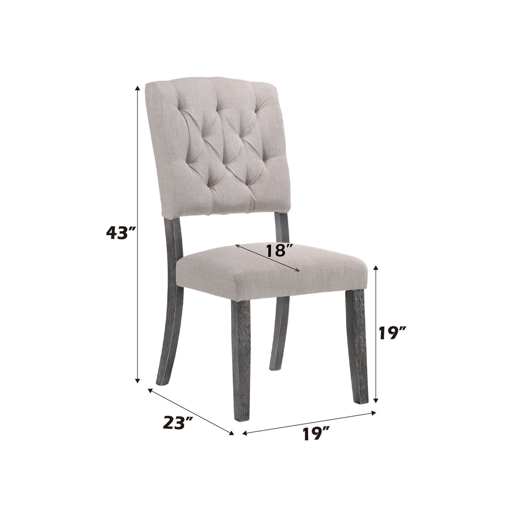 Weathered Side Chair Set with Button Tufting - Dark Brown or Dark Gray