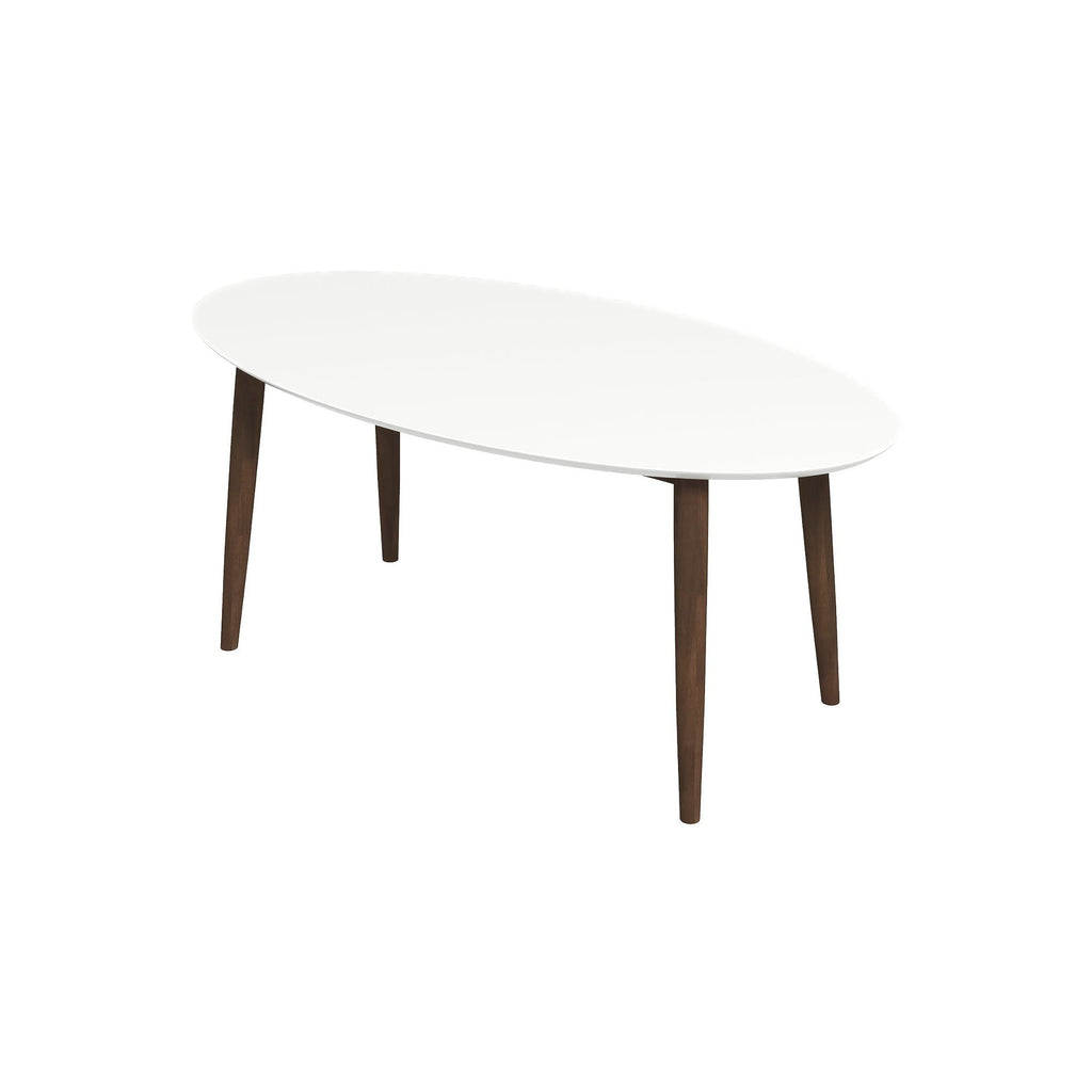 Mid-Century Modern Oval Dining Table with Solid Wood Construction - White