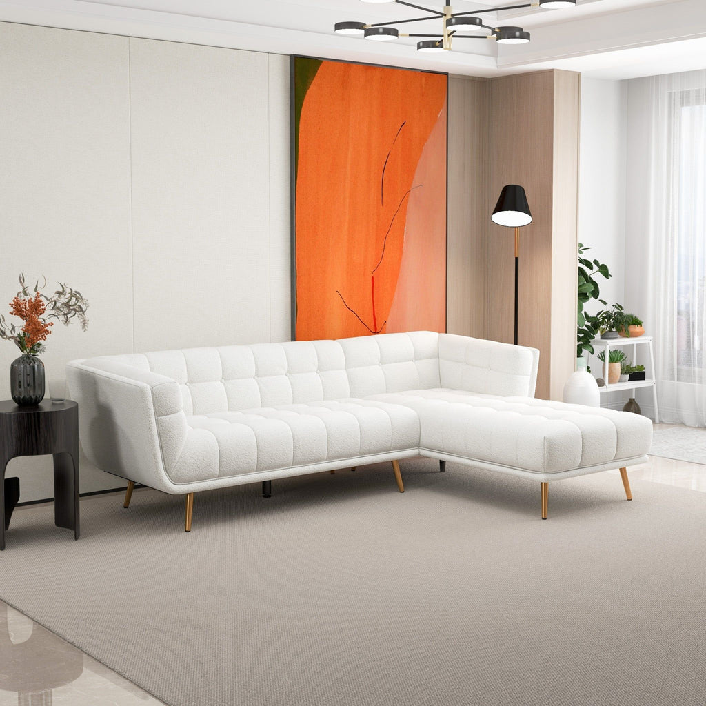 L Shape Sectional Sofa Tufted with Mid-Century Modern Design - Dark Gray or Beige