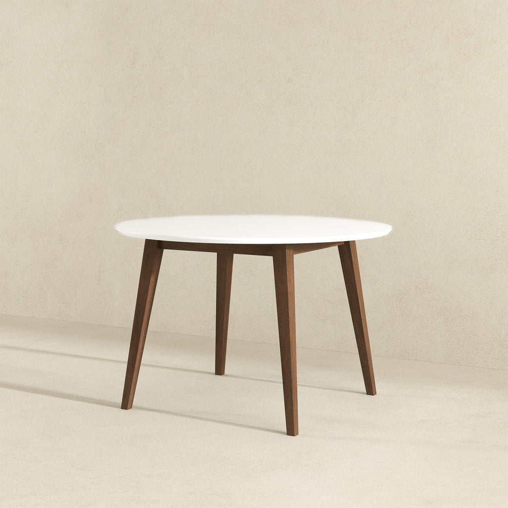White Round Dining Table with Solid Wood Construction - White