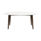 Mid-Century Modern Oval Dining Table with Solid Wood Construction - White