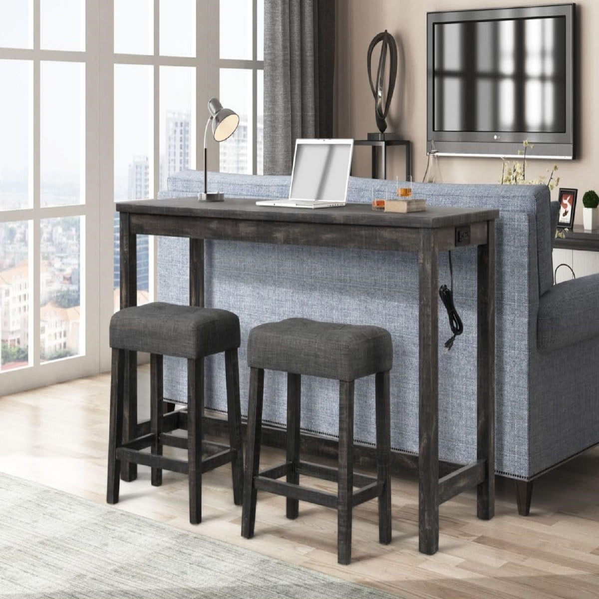 Transitional Backless Counter Stool Set with Upholstered Cushion - Black or Beige