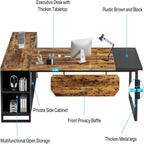 L-Shaped Executive Desk with File Cabinet and Storage - Light Brown or Dark Gray