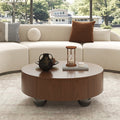 Drum Shaped Round Coffee Table with Solid Wood & MDF Construction - Natural