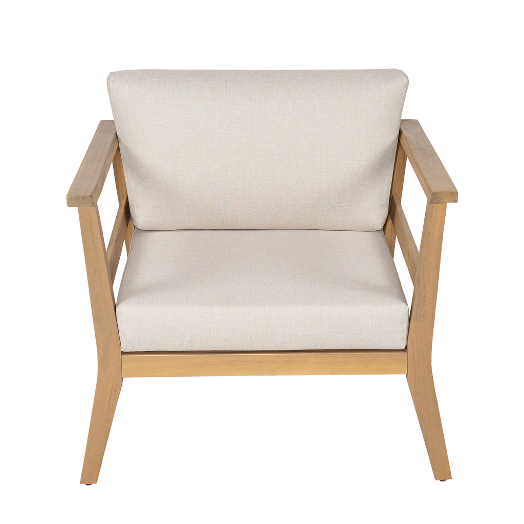 Acacia Wood Outdoor Club Chair with Arms - Removable Cushions