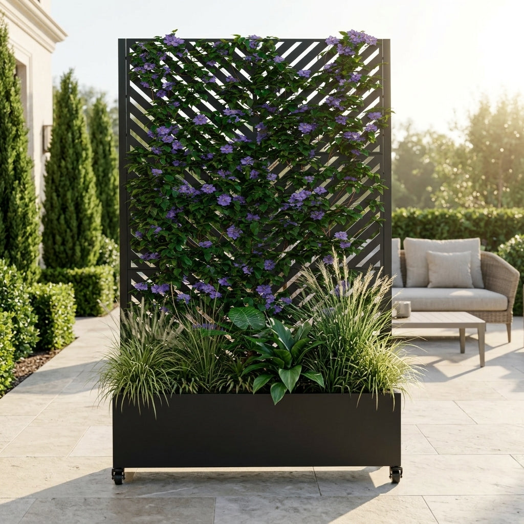 Metal Planter Box with Trellis - Black