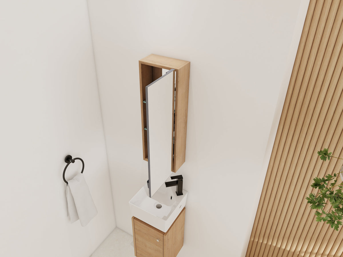 10'' Bathroom Mirror Cabinet with Adjustable Shelves - Imitative Oak