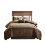 Brown Faux Suede Comforter Set with Hypoallergenic Filling – Queen, 7 Piece