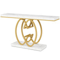 White and Gold Console Table with Geometric Base - Faux Marble