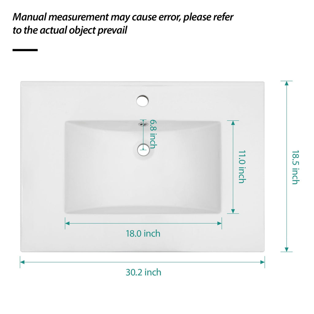 Premium Rectangular Vanity Top with Single Faucet Hole and Overflow - White