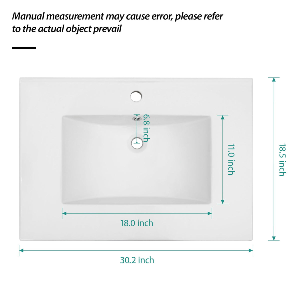 Premium Rectangular Vanity Top with Single Faucet Hole and Overflow - White