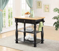 Black Kitchen Island with Cutting Board and Storage Shelves