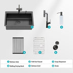 Stainless Steel Drop-In Kitchen Sink with Multi-Function Faucet - Black