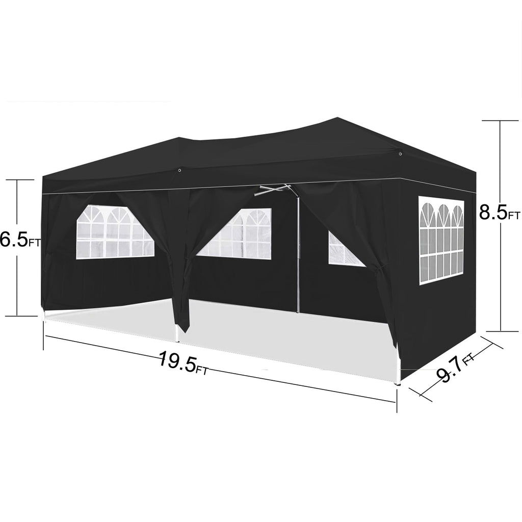 10'x20' Pop Up Canopy Tent with Removable Sidewalls - Black
