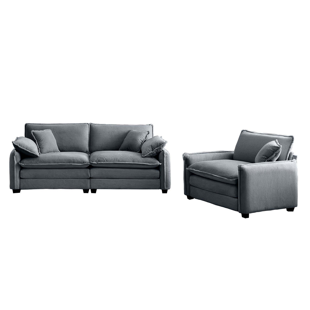 Modern Corduroy Sofa Set with Two Pieces - Grey or Green