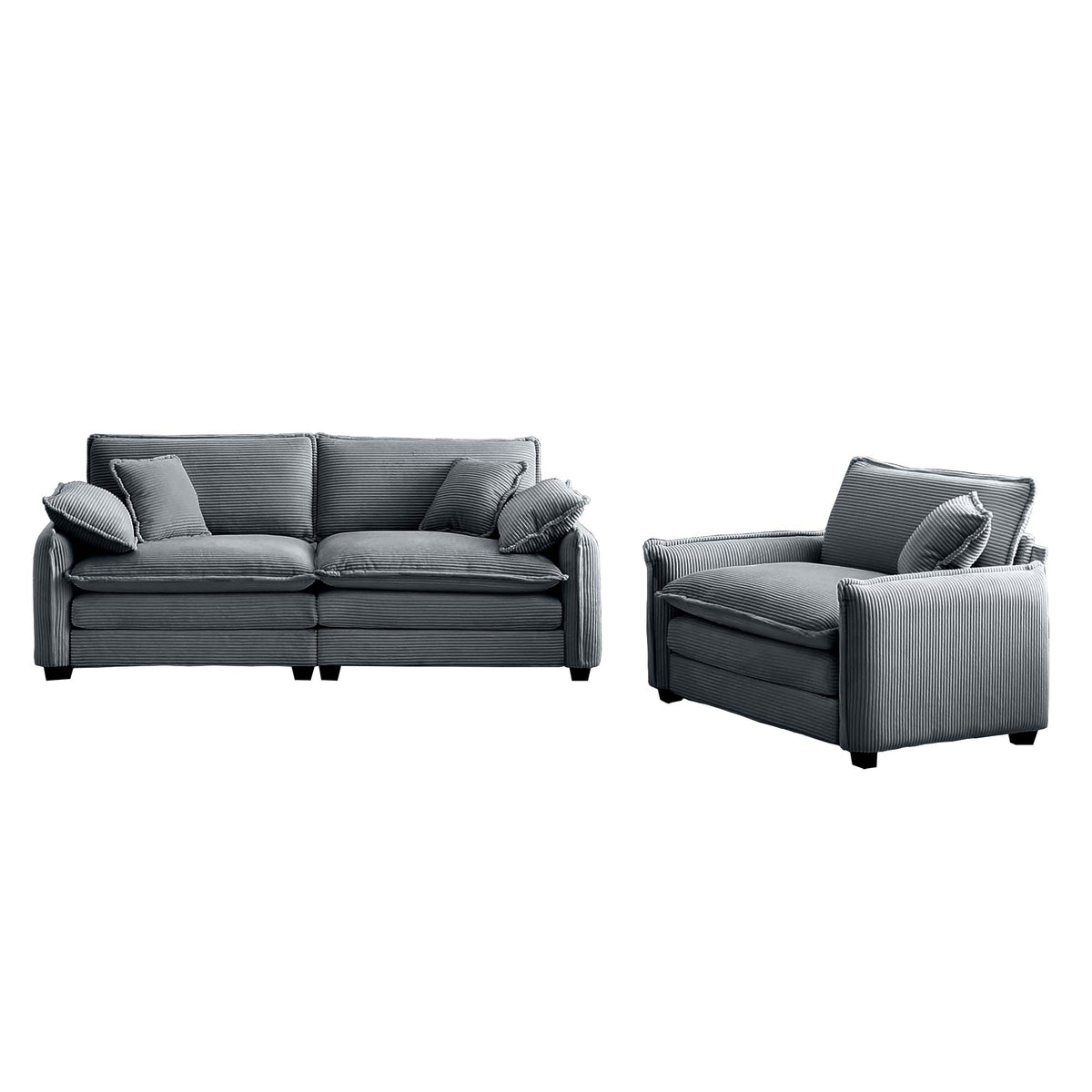 Modern Corduroy Sofa Set with Two Pieces - Grey or Green
