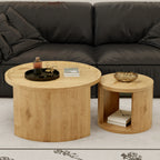 Modern Round Nesting Coffee Table Set of 2 with Wood Tops
