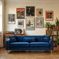 Upholstered 3-Seater Sofa with Metal Legs and Throw Pillows - 87.4 Inches