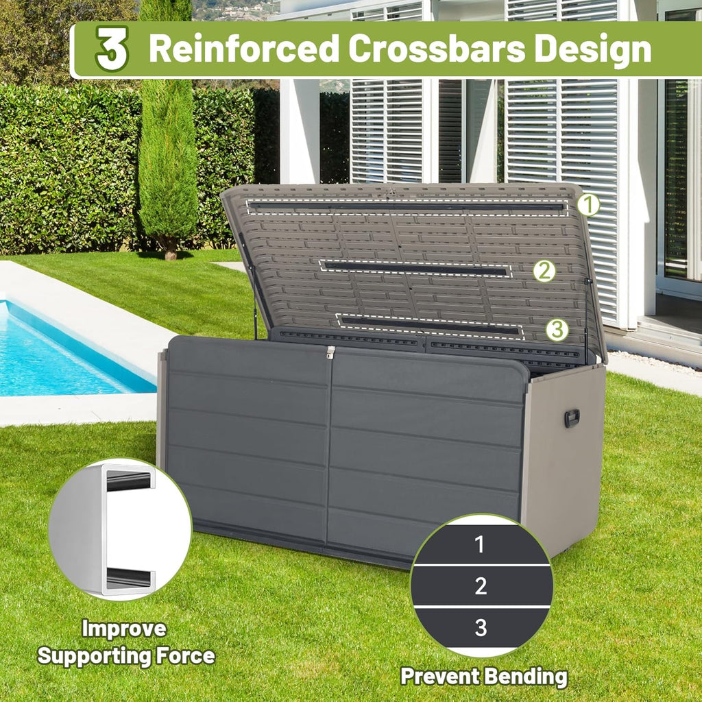 160 Gallon Heavy-Duty Resin Deck Box with Lockable Storage - Brown