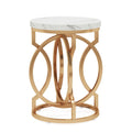Round End Table with O-Shaped Base - White / Gold