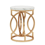 Round End Table with O-Shaped Base - White / Gold