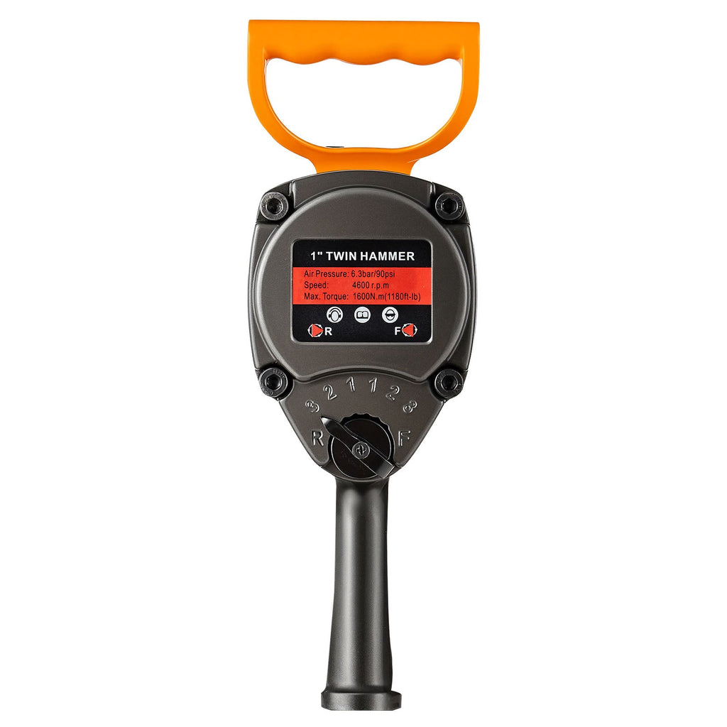 1 Inch Air Impact Wrench with Ergonomic Dual Handles - Black+Orange