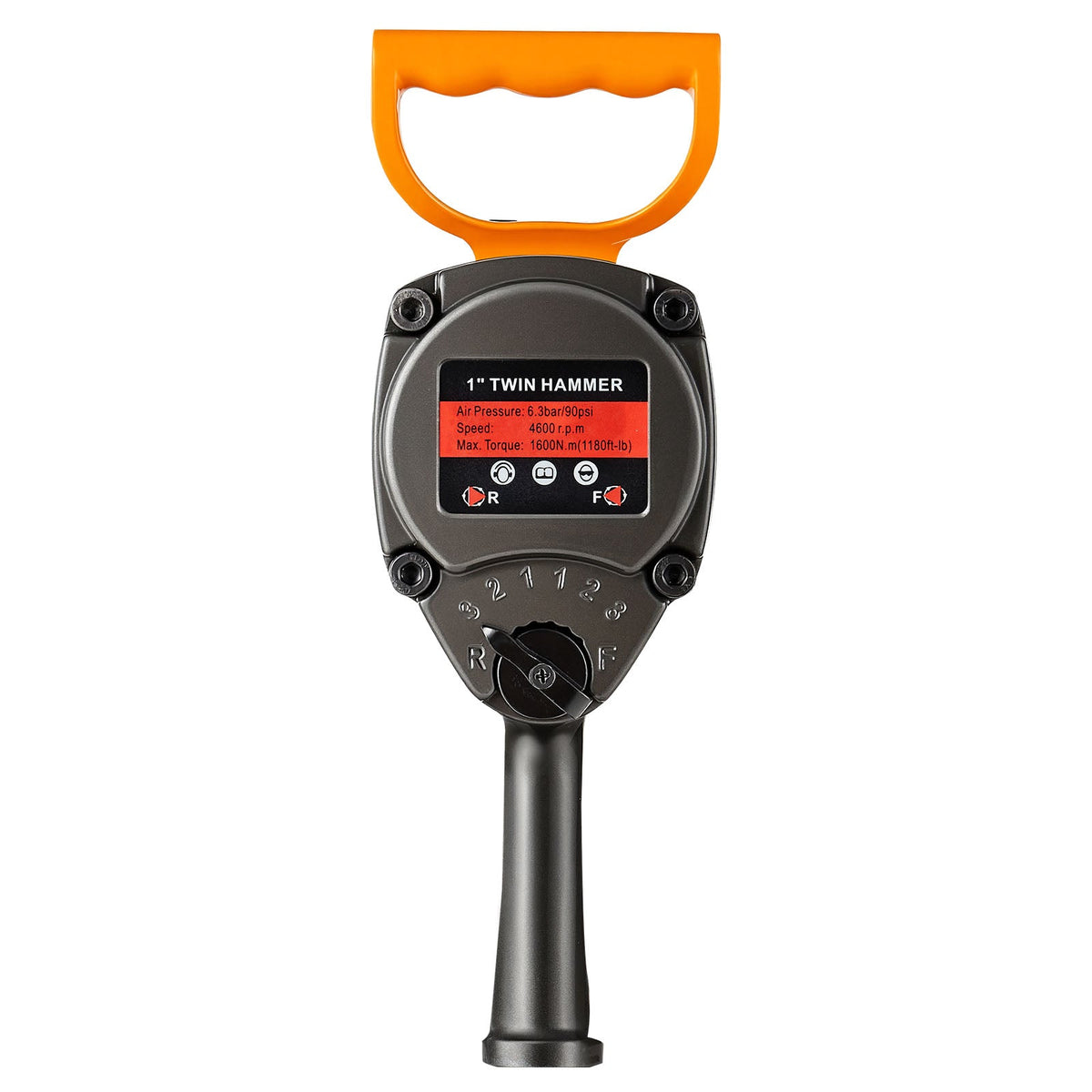 1 Inch Air Impact Wrench with Ergonomic Dual Handles - Black+Orange