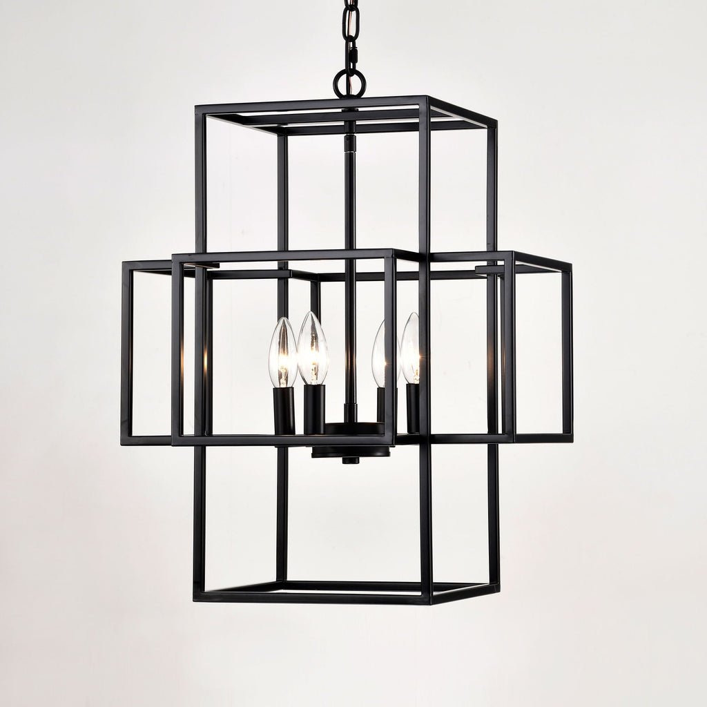 4 Light Metal Lantern Pendant Light with Adjustable Height - Black or Gold