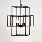 4 Light Metal Lantern Pendant Light with Adjustable Height - Black or Gold