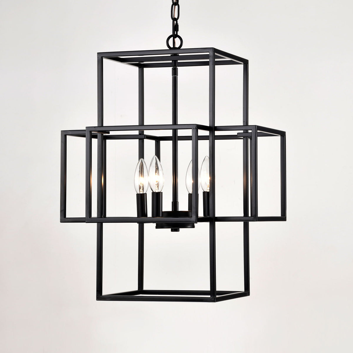 4 Light Metal Lantern Pendant Light with Adjustable Height - Black or Gold