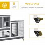 Wooden Rabbit Hutch with Wheels and Removable Tray - Gray