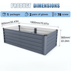 Large Galvanized Steel Garden Bed with Open-Bottom Drainage - Dark Gray